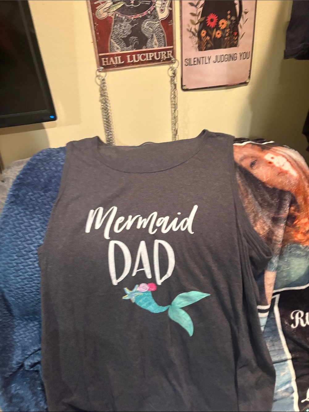 Mermaid Dad Graphic Tank Top - Dark Gray